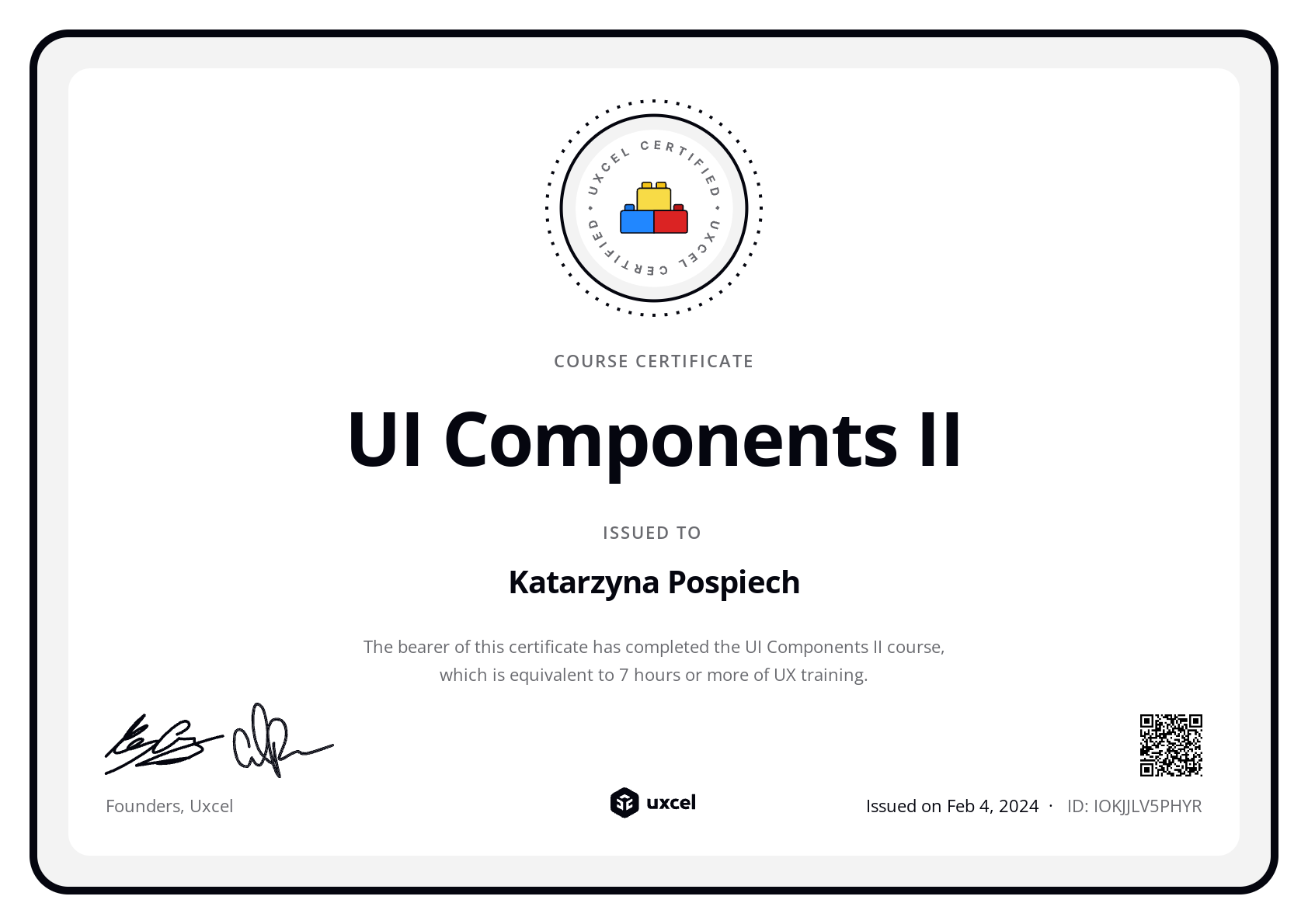 Katarzyna Pospiech's certificate